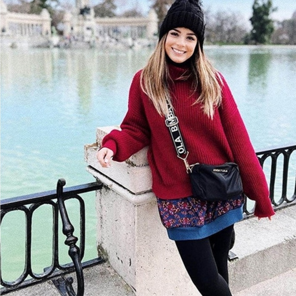 Turtle neck pull over rib knit long sleeve sweater blue - Picture 13 of 15